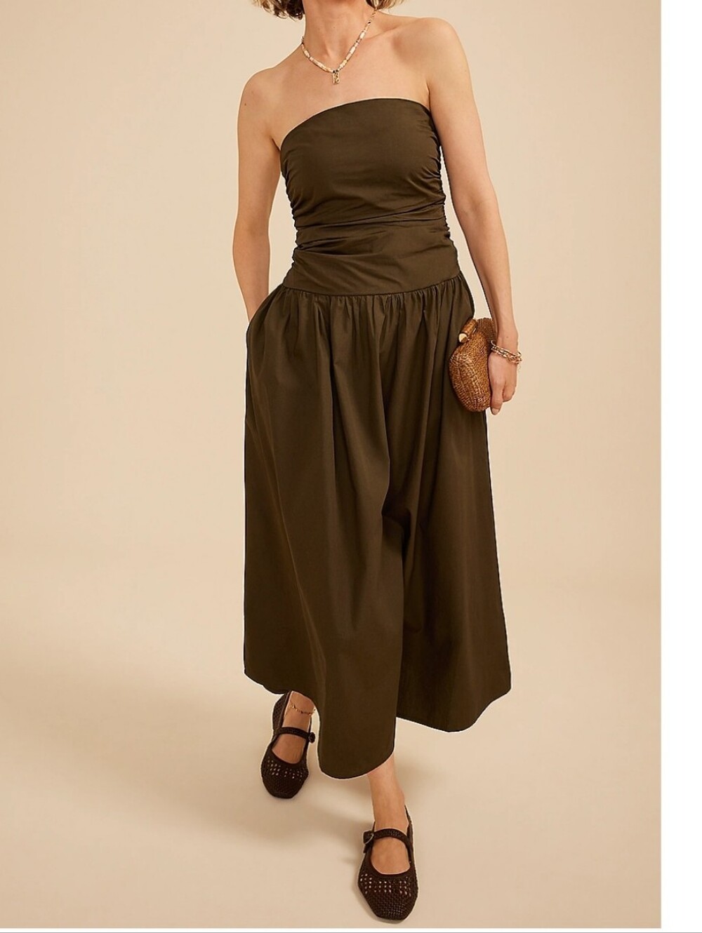 Band Of The Free Brown 100% Cotton Strapless Maxi Dress, Size XL ~ NWT
